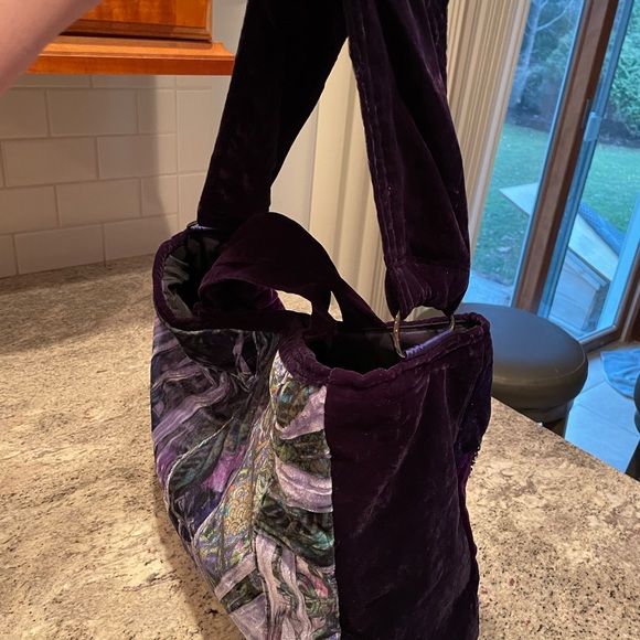 NEW BLUE PURPLE Two-sided Velvet Bag, Tote, Patchwork, Burnout, Shoulder, Boho - Picture 10 of 12